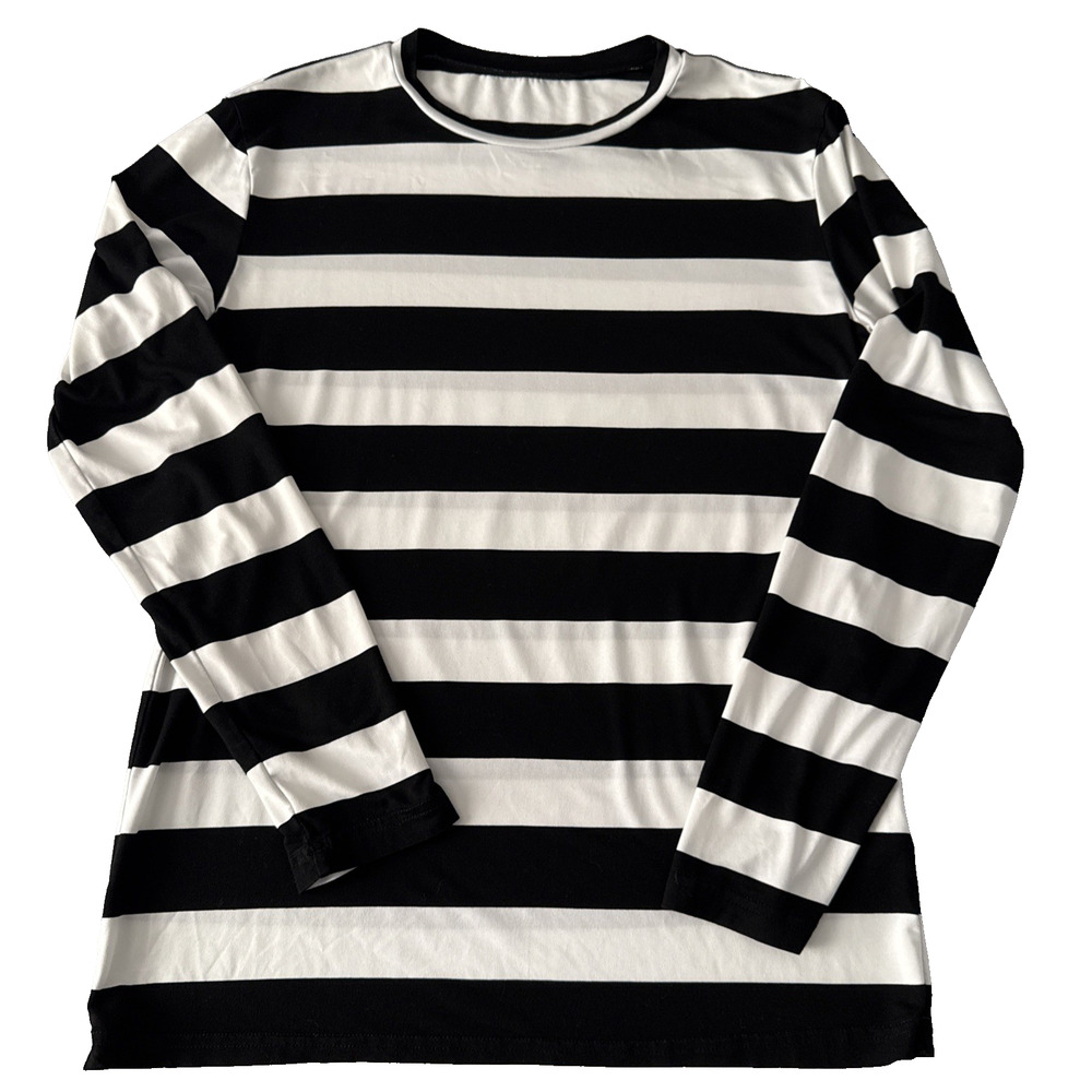 Minimalist Staple Women's S Modal Stretch Black White Stripe Long Sleeve Shirt